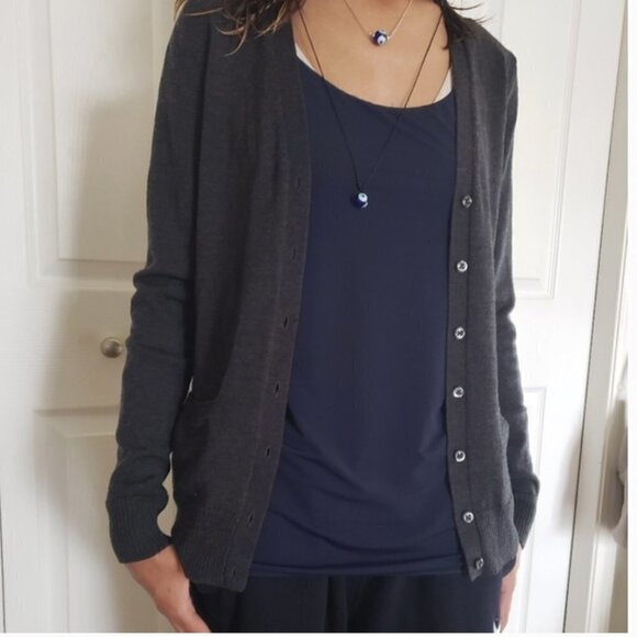 Lord & Taylor V-Neck Cardigan Sweater Dark Gray - Picture 14 of 14